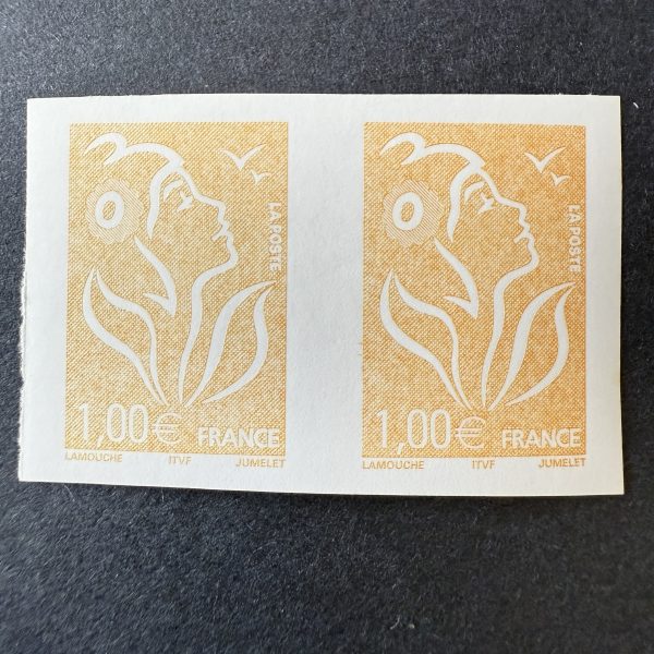 Y&T 3739 "Marianne Lamouche 1.00 €" paire non dentelé impression défectueuse en NEUF ** - TB