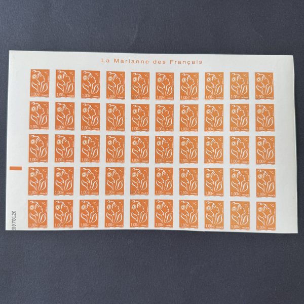 Y&T 3739 "Marianne Lamouche 1.00 €" non dentelé demi feuille 50 en NEUFS ** - TB