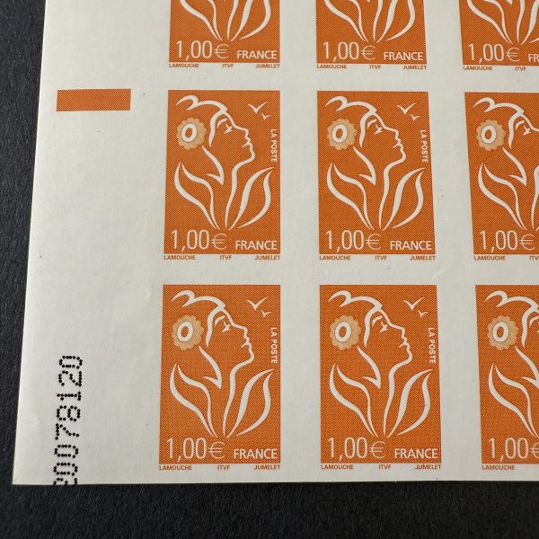 Y&T 3739 "Marianne Lamouche 1.00 €" non dentelé demi feuille 50 en NEUFS ** - TB – Image 2