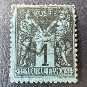 Y&T 84 "Sage 1c bleu de Prusse" en oblitéré - TB signé Calves/Brun et certificat