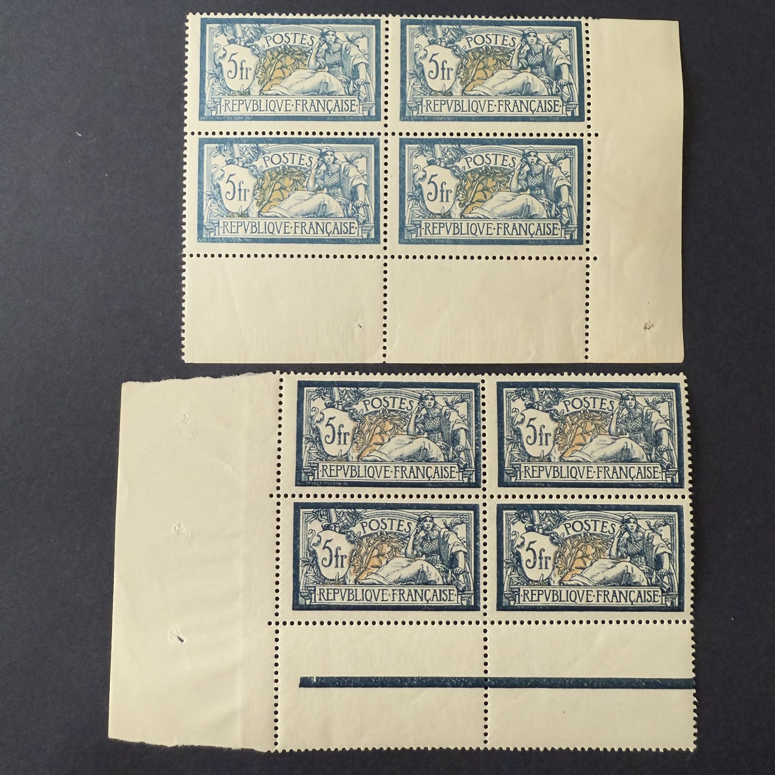 Y&T 123 "Merson 5fr bleu" 2 nuances coin de feuille en NEUFS ** - TB