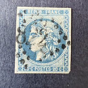 Y&T 46Bh, "Bordeaux 20c bleu Type 3" outremer oblitéré - TB signé Calves et Brun