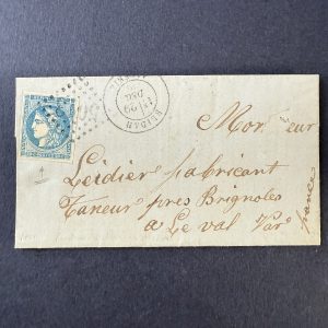 Y&T 45A, "Bordeaux 20c type II R1" oblitéré GC 5013 (Blidah, Algérie) sur lettre - TB (variété oeil)