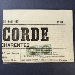 Y&T 39C, "Bordeaux 1c R3" en paire sur journal - TB signé Roumet