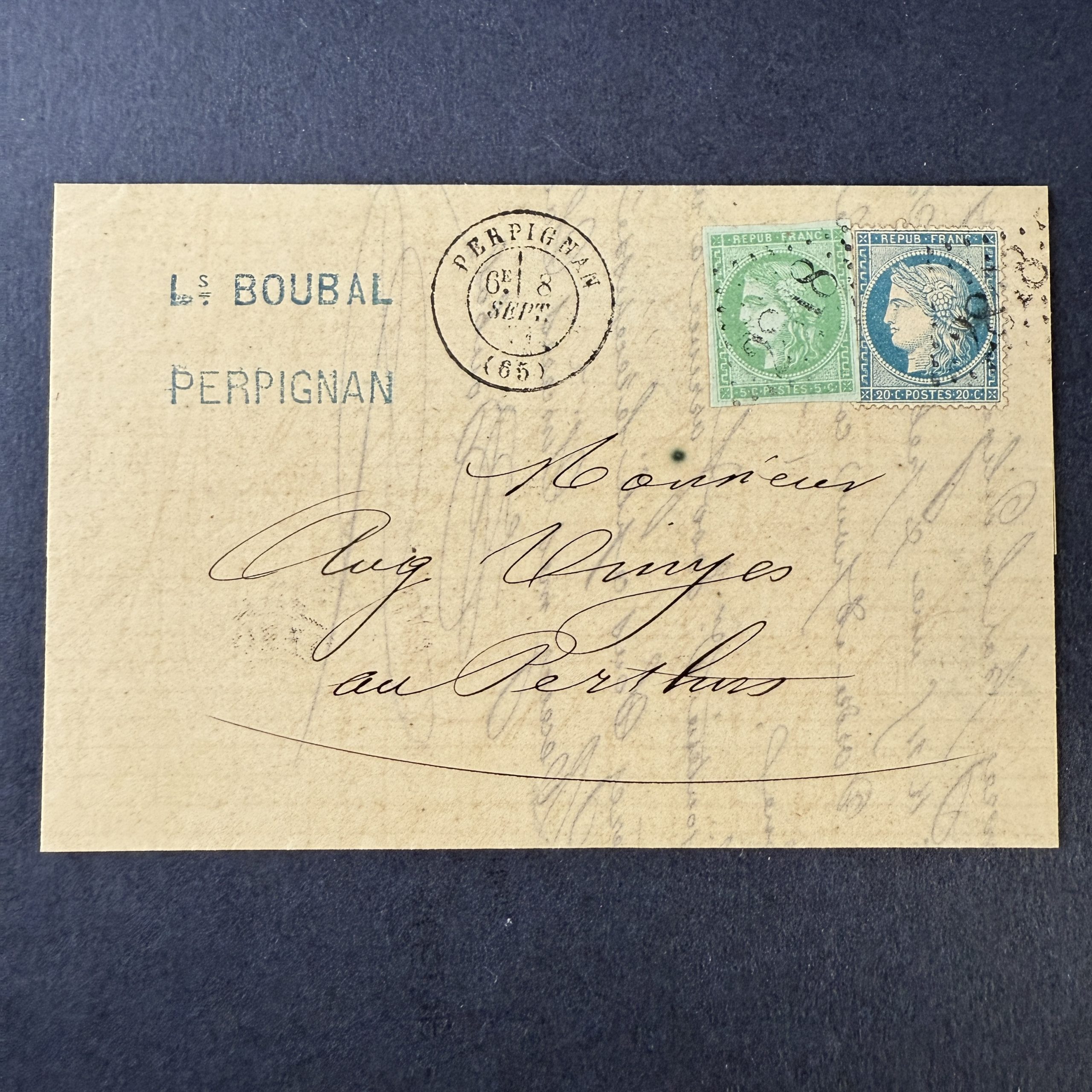 Y&T 42Bc et 37, "Bordeaux 5c vert gris et 20c siège" sur lettre - TB