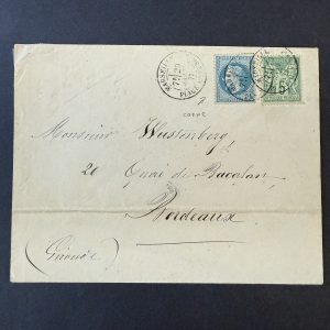 Y&T 29Bb et 75, "Napoléon et Sage" variété à la corne oblitéré sur lettre - TB