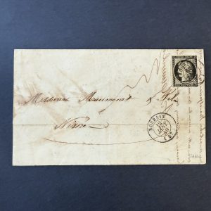 Y&T 3, "Cérès 20c noir" oblitéré cachet 12 Janvier 1849 sur lettre (avec variété) - B/TB signé Scheller