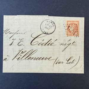 Y&T 48, "Bordeaux 40c orange" oblitéré sur lettre - TB