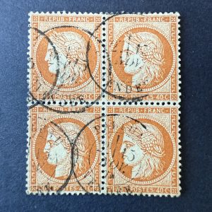 Y&T 38, "Cérès 40c orange" bloc de 4 oblitéré - TB signé Calves
