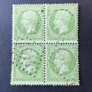 Y&T 20, "Napoléon 5c vert" bloc de 4 oblitéré - B/TB