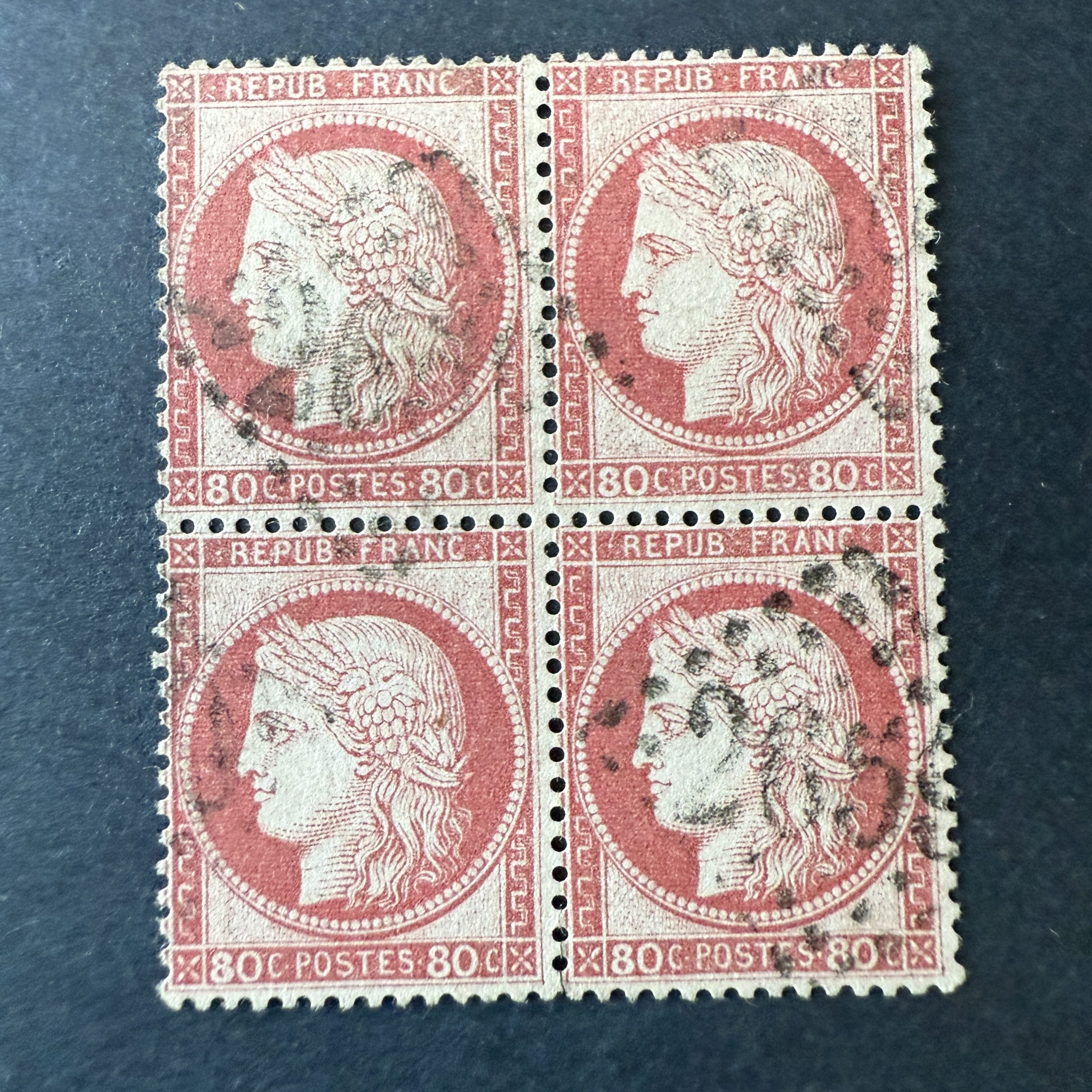 Y&T 57, "Cérès dentelé 80c rose" bloc de 4 - TB