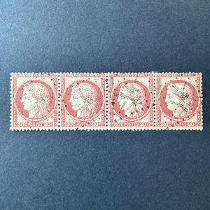 Y&T 57, "Cérès dentelé 80c rose" bande de 4 - TB