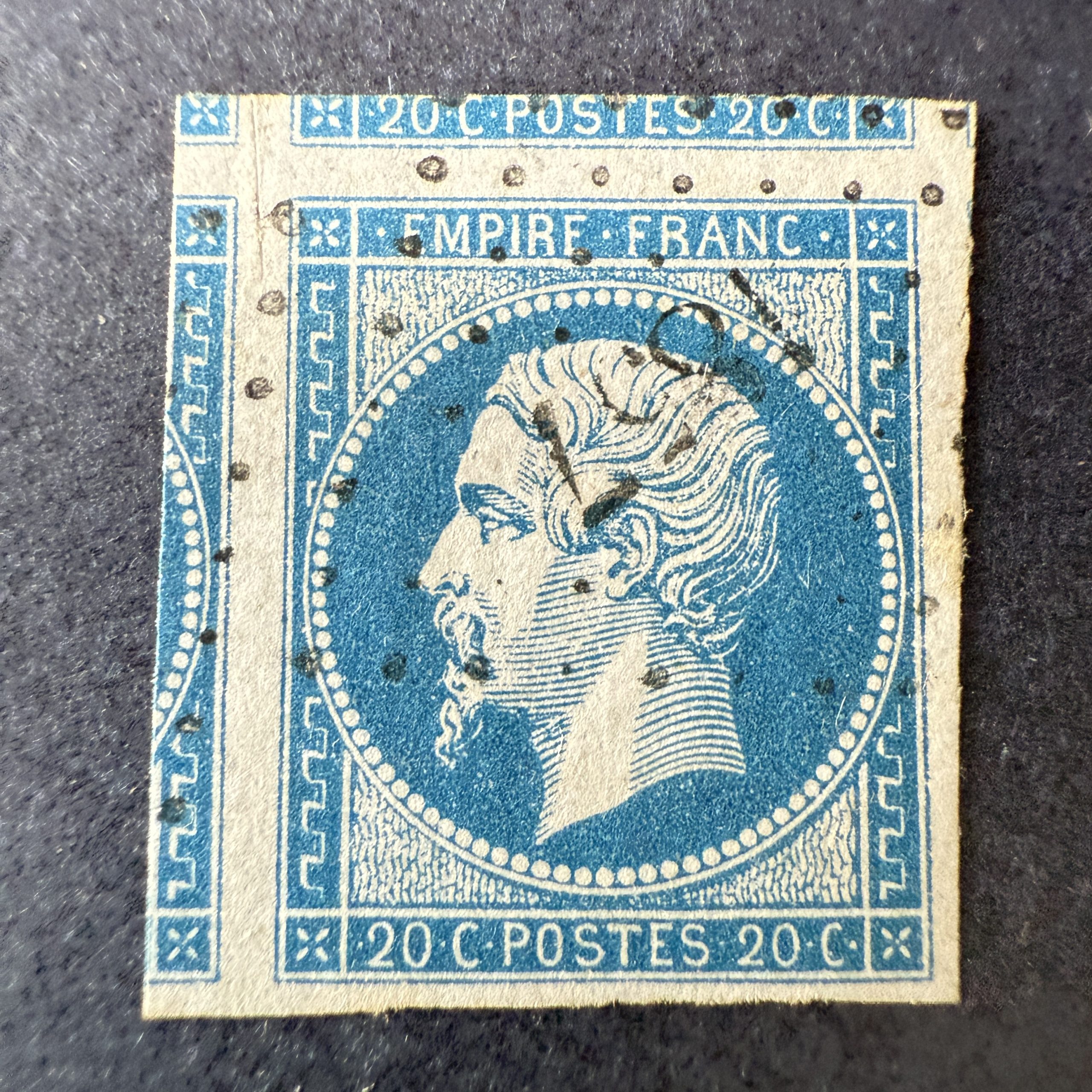 Y&T 14A, "Napoléon 20c bleu" 5 voisins oblitéré - SUP