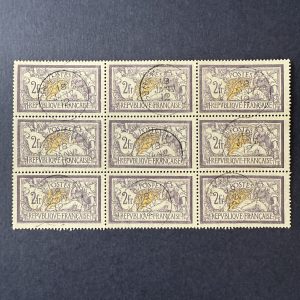 Y&T 122, "Merson 2fr violet" bloc de 9 oblitéré - TB