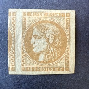 Yvert 43A "Bordeaux 10c R1" bord de feuille et voisin en neuf * - SUP signé Brun