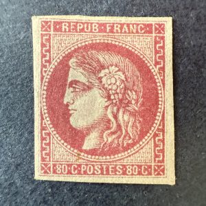 Yvert 49 "Bordeaux 80c rose" en neuf * - TB signé Brun