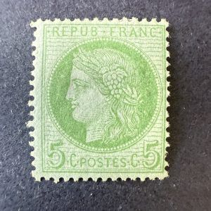 Yvert 53 "Cérès 5c vert sur azuré" en neuf * - TB