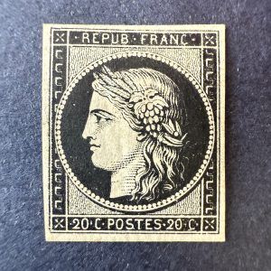 Yvert 3h "Cérès 20c noir intense" en neuf * - TB