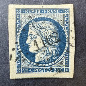 Yvert 4 "Cérès 25c bleu" bord de feuille en oblitéré - SUP