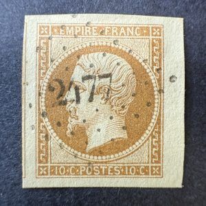 Yvert 13B "Napoléon 10c bistre R2" bord de feuille en oblitéré - SUP