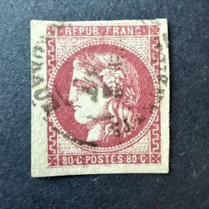 Yvert 49 "Bordeaux 80c rose" bord de feuille en oblitéré cachet - TB
