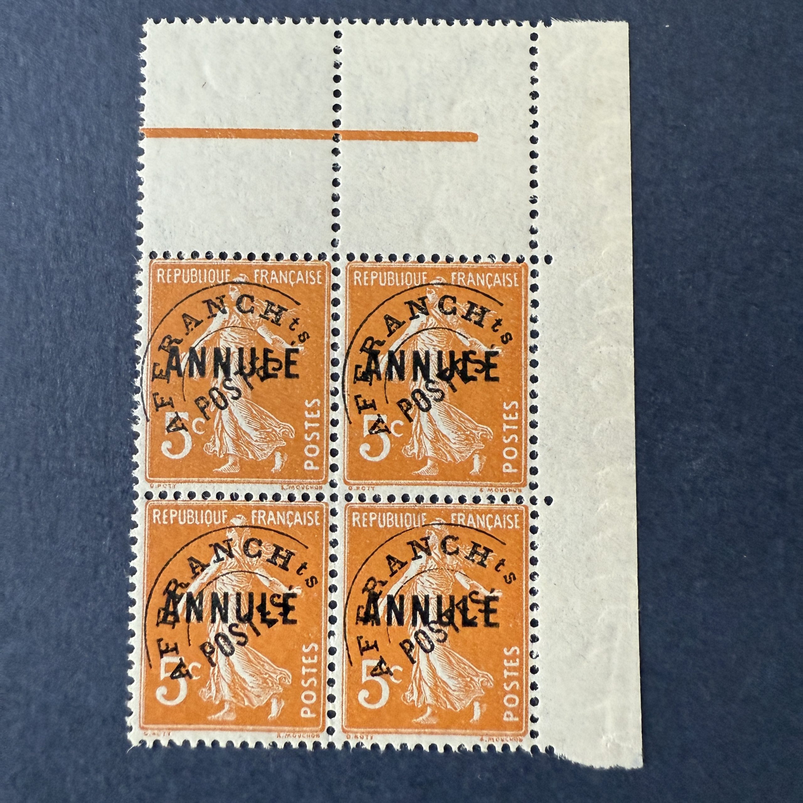 Cours d'instruction Yvert 50 "Semeuse 5c orange" bloc 4 en NEUF ** - TB