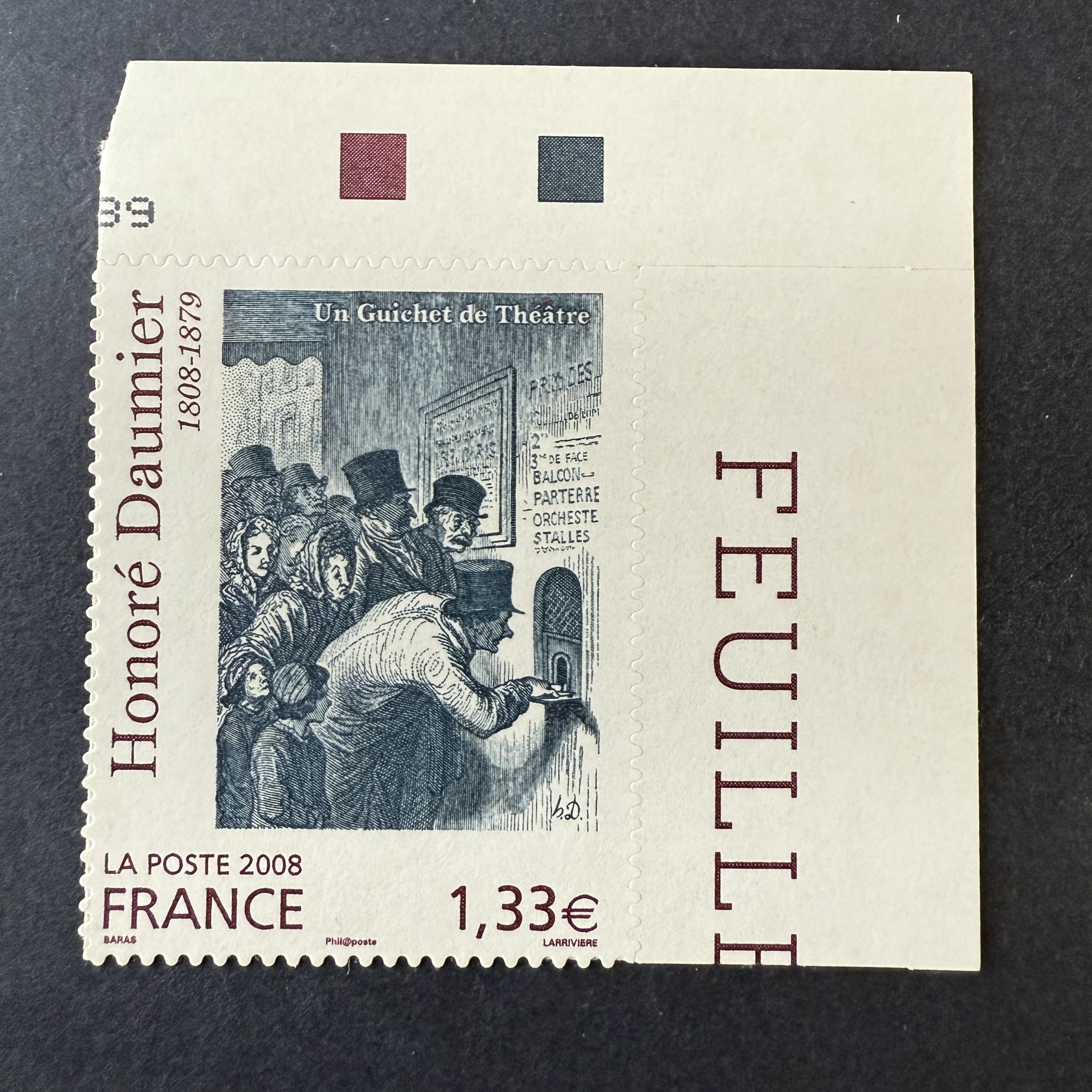 Adhésif Y&T 224 "Daumier" coin de feuille en neuf ** - superbe