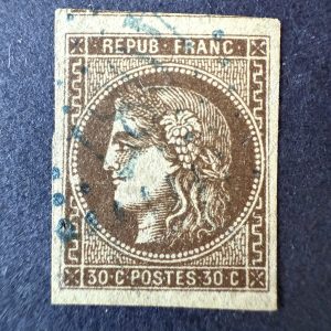 Yvert 47 "Bordeaux 30c brun" en oblitéré GC BLEU - B/TB