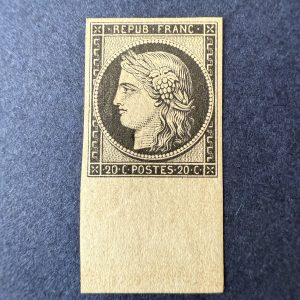 Yvert 3f "Cérès 20c noir" réimpression en NEUF * - TB