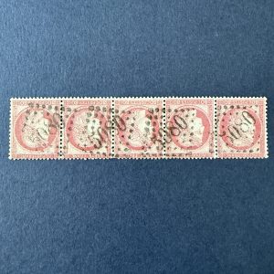 Yvert 58 "Cérès dentelé 80c rose" bande 5 oblitéré Alexandrie GC 5080 - TB