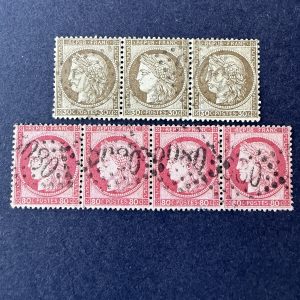 Yvert 56 et 57 "Cérès dentelés" bandes oblitérés Alger et Alexandrie - TB