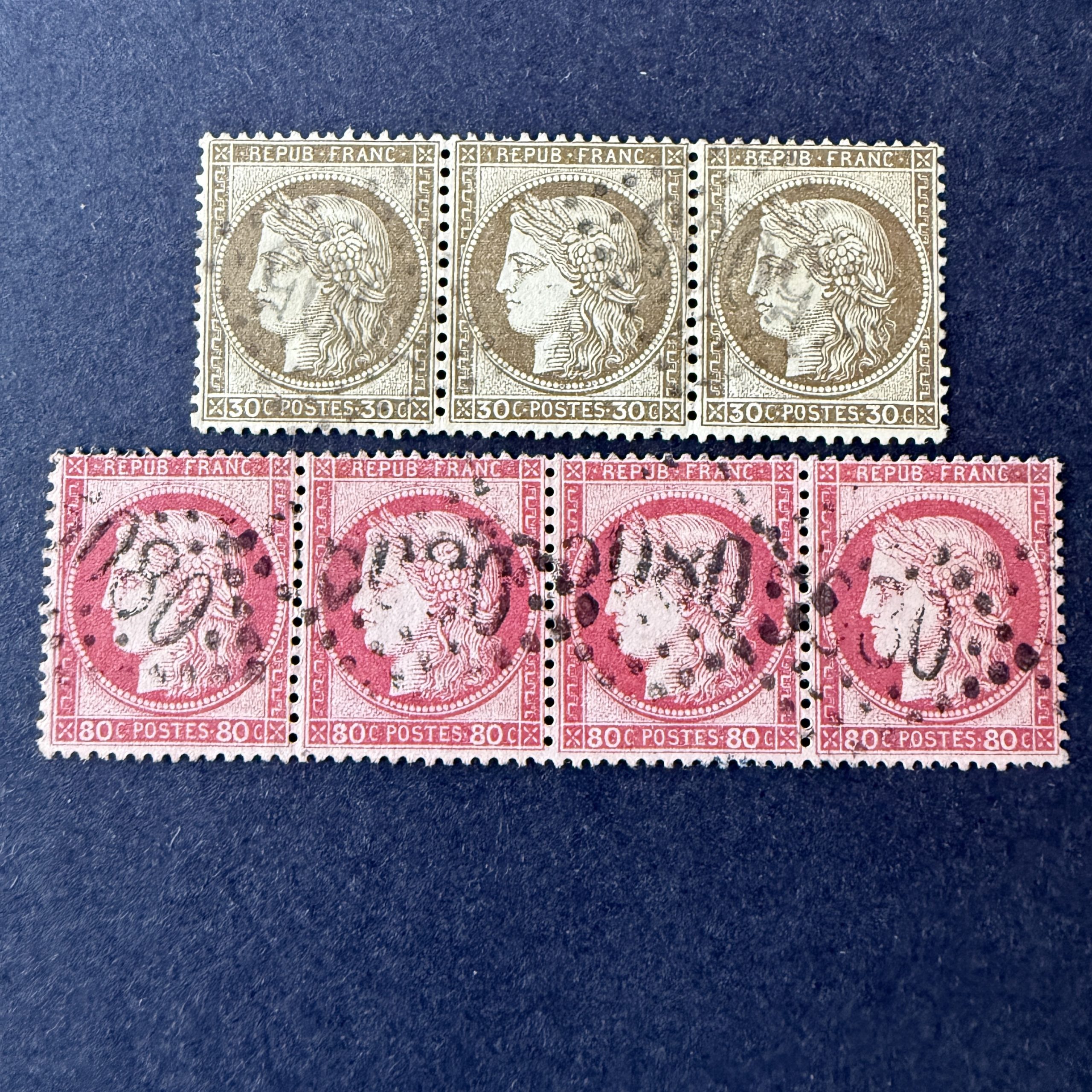 Yvert 56 et 57 "Cérès dentelés" bandes oblitérés Alger et Alexandrie - TB