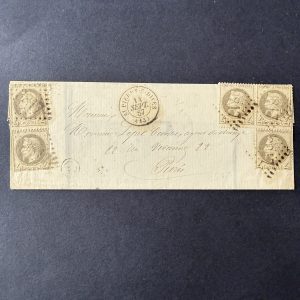 Y&T 27 (paire + 2 exemplaires) "Napoléon lauré 4c" sur lettre - TB