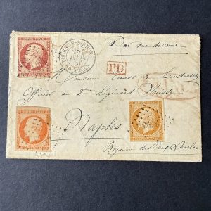 Y&T 13, 16 et 17 "Napoléon" sur lettre pour Naples - B/TB