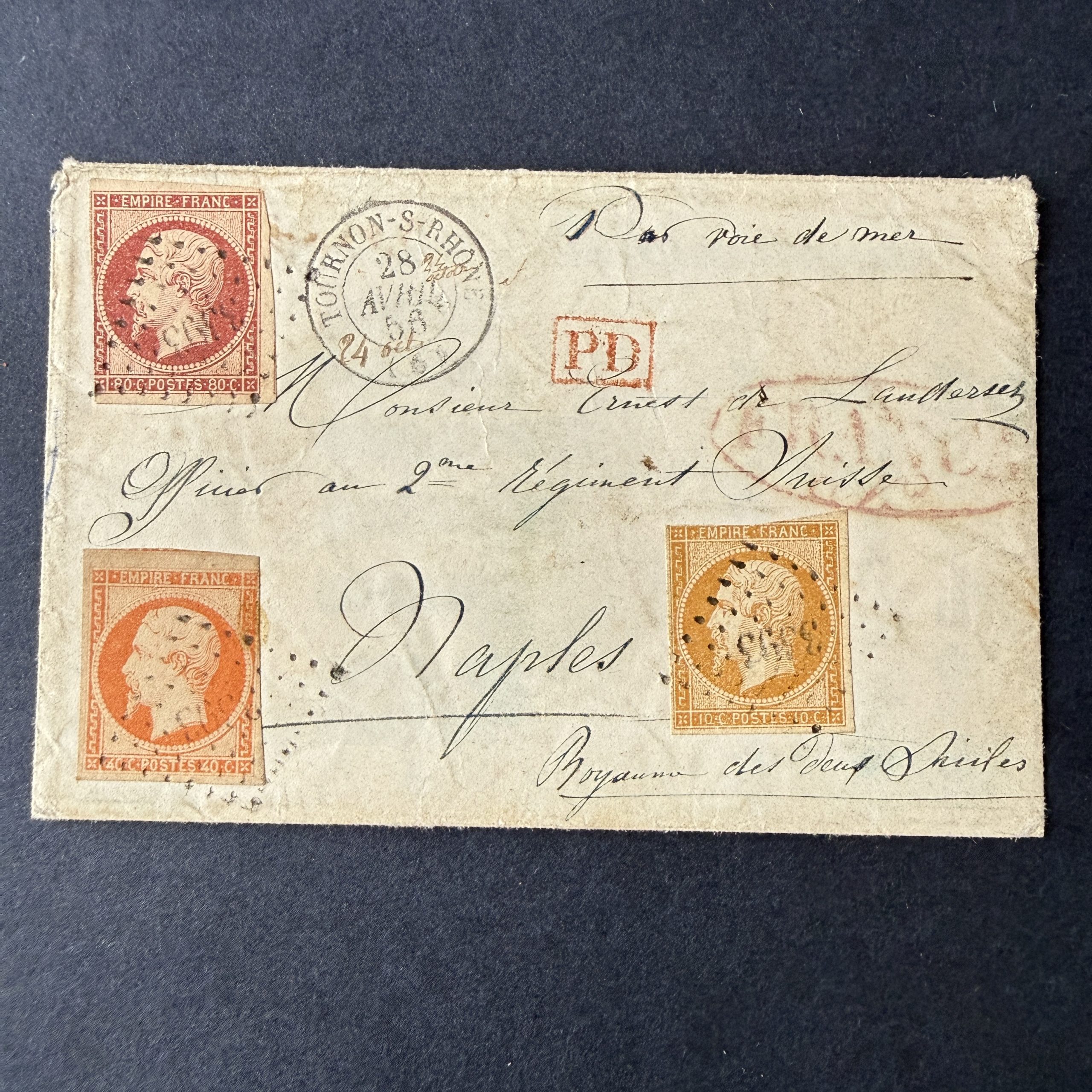 Y&T 13, 16 et 17 "Napoléon" sur lettre pour Naples - B/TB