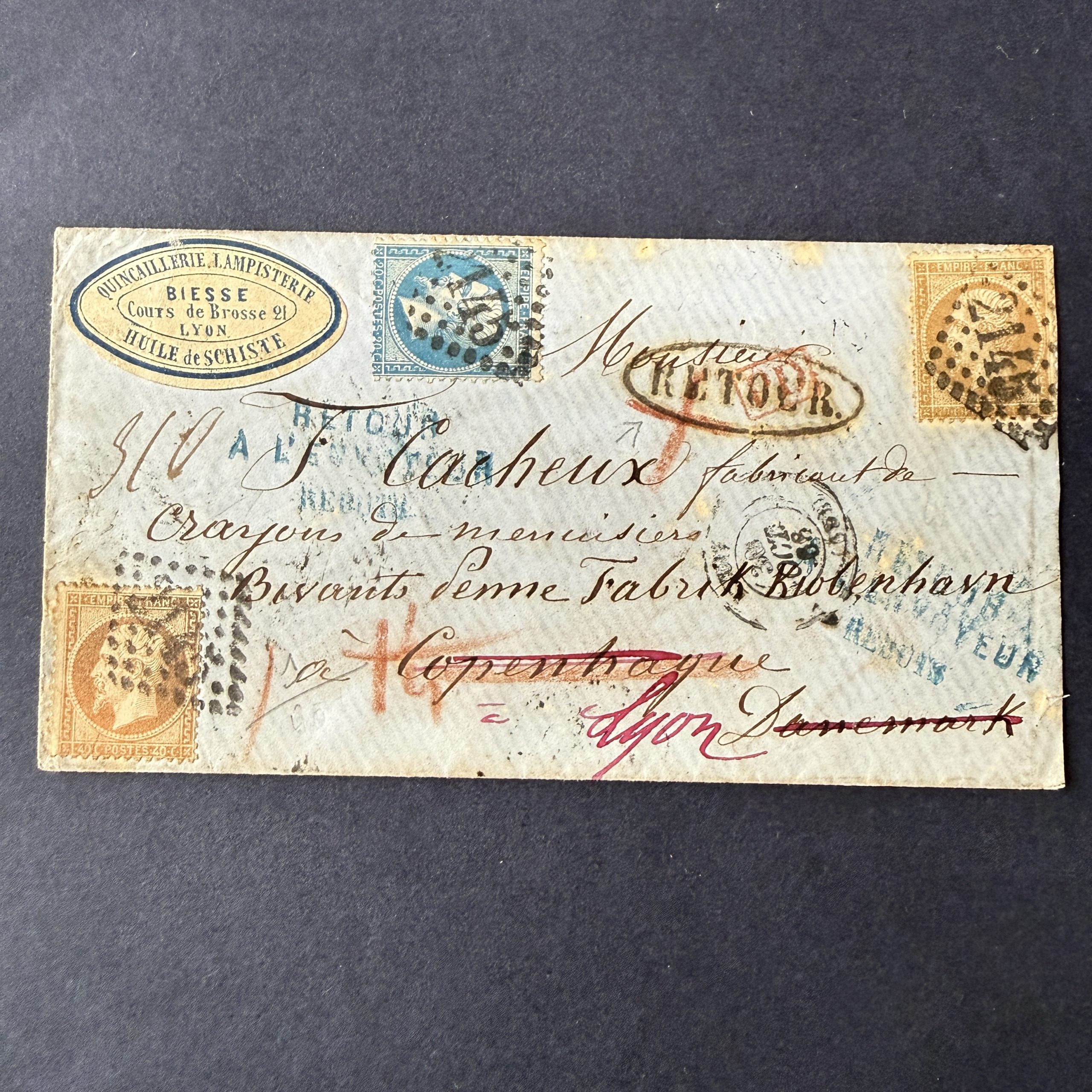 Y&T 21, 22, 24 "Napoléon dentelés" sur lettre pour Copenhague retournée - TB