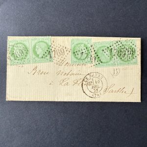 Y&T 53 (2 paires et 1 exemplaire) "Cérès 5c vert sur azuré" sur lettre - TB