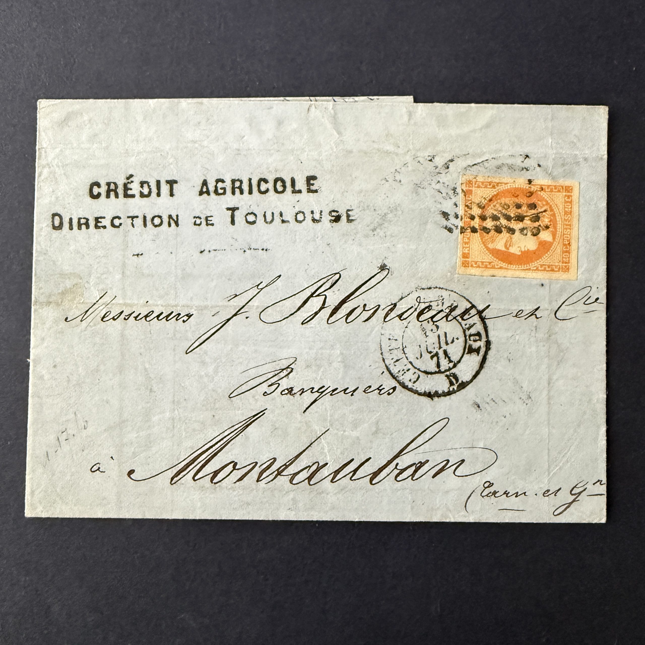 Y&T 48 "Bordeaux 40c orange" en oblitéré sur lettre - TB