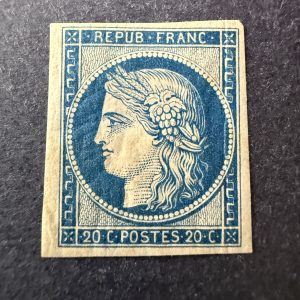 Y&T 8, "Cérès 20c bleu" réimpression 1862 en neuf * - TB signé Calves