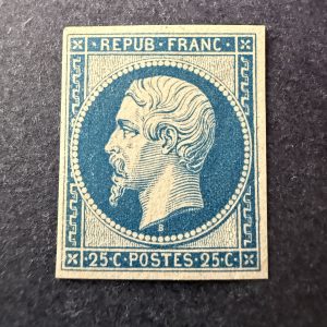 Y&T 10c, "Napoléon 25c bleu" réimpression 1862 en neuf * (infime) - TB signé Calves