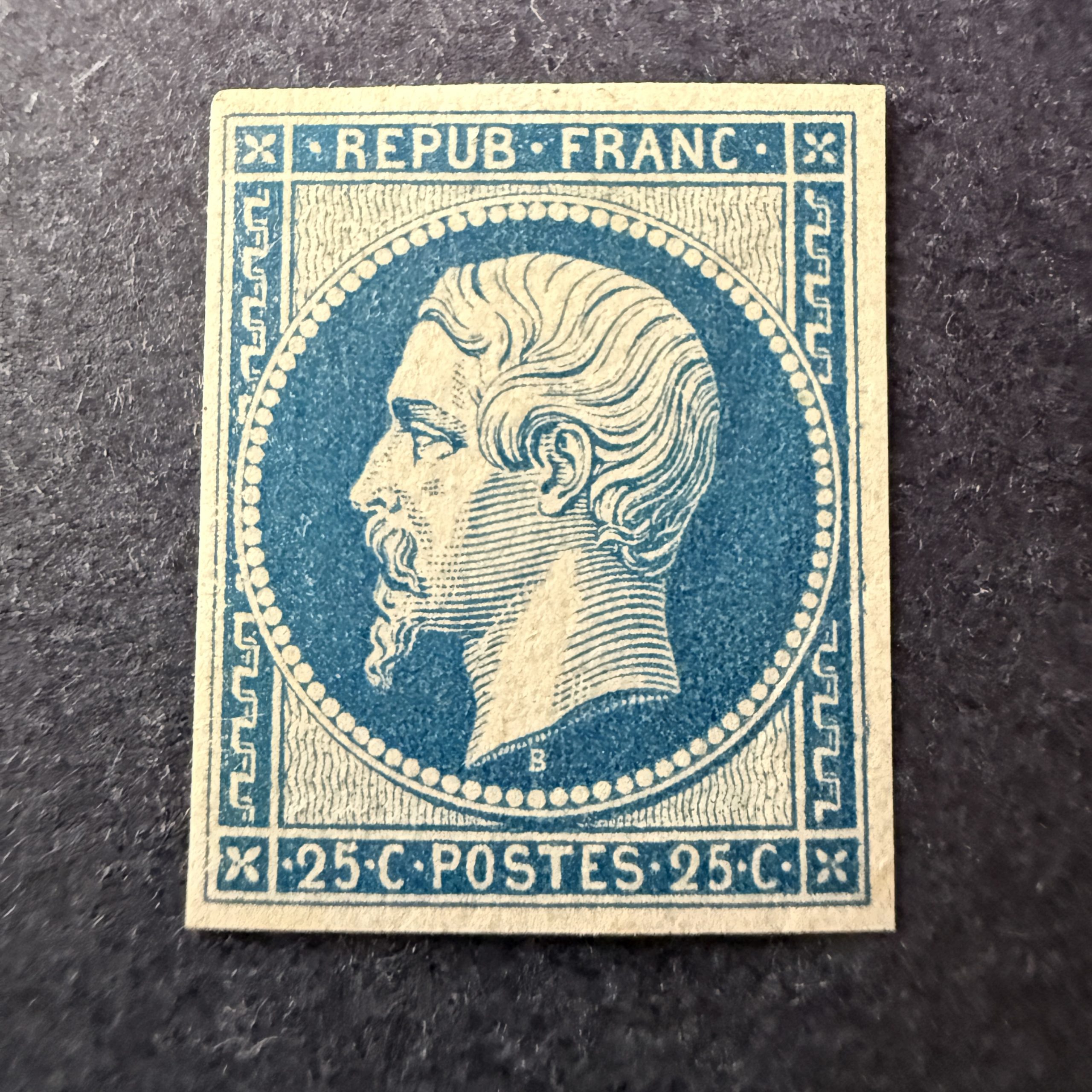 Y&T 10c, "Napoléon 25c bleu" réimpression 1862 en neuf * (infime) - TB signé Calves