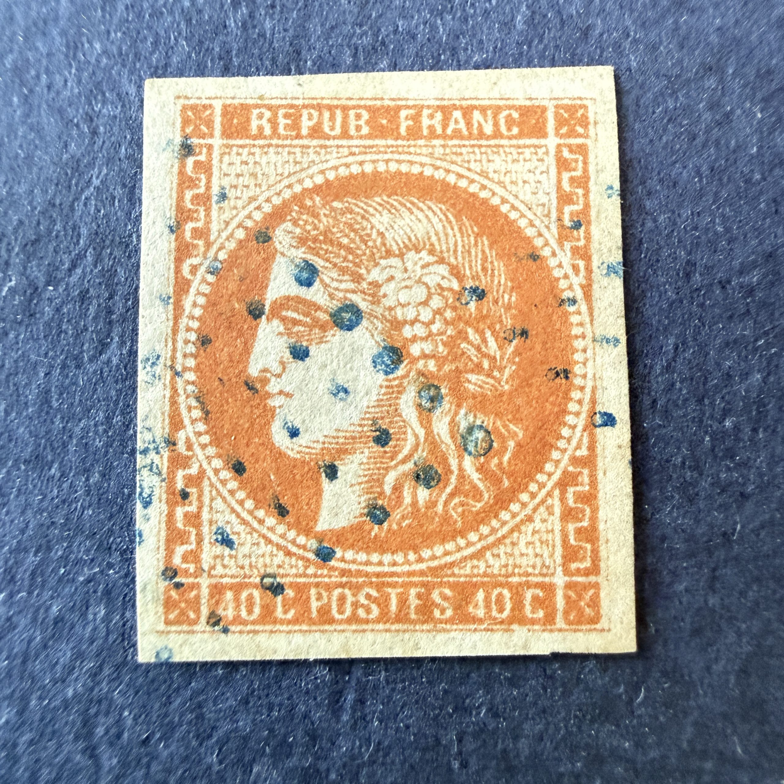 Y&T 48, "Bordeaux 40c orange" en oblitéré ancre bleue - TB