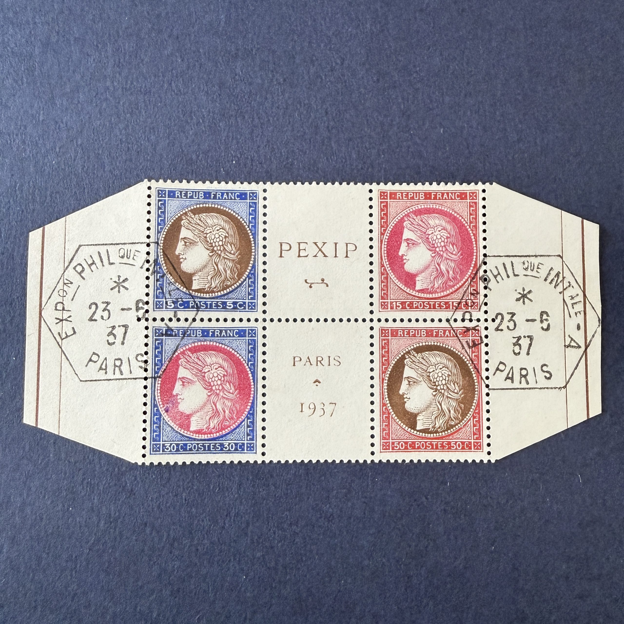 Y&T 348/351, "PEXIP" coeur en oblitéré - TB signé Calves