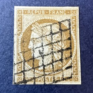 Y&T 1b, "Cérès 10c bistre verdâtre" en oblitéré - signé Calves, TB