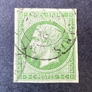 Y&T 12, "Napoléon 5c vert" pièce choisie en oblitéré cachet à date bureau J - SUP