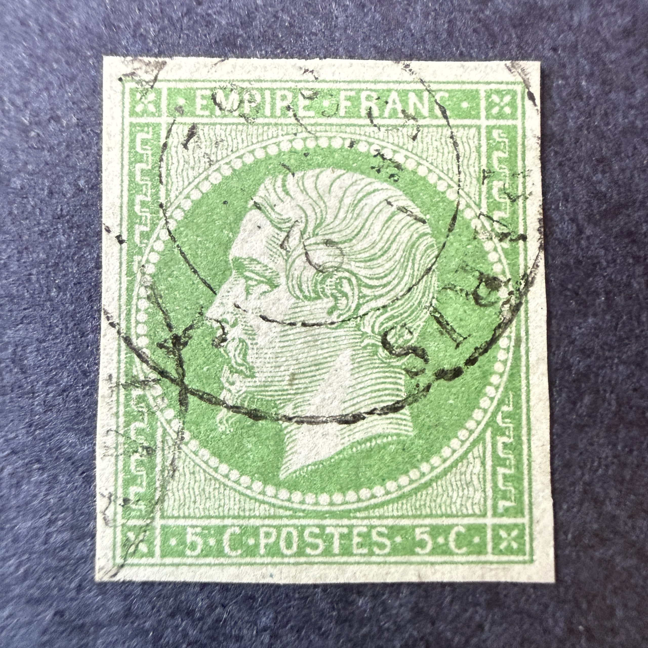 Y&T 12, "Napoléon 5c vert" pièce choisie en oblitéré cachet à date bureau J - SUP