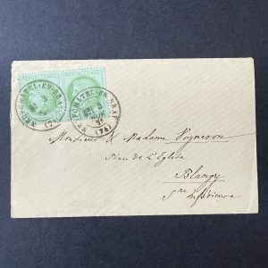 Y&T 53, "Cérès dentelé 5c vert" en paire sur lettre - TB