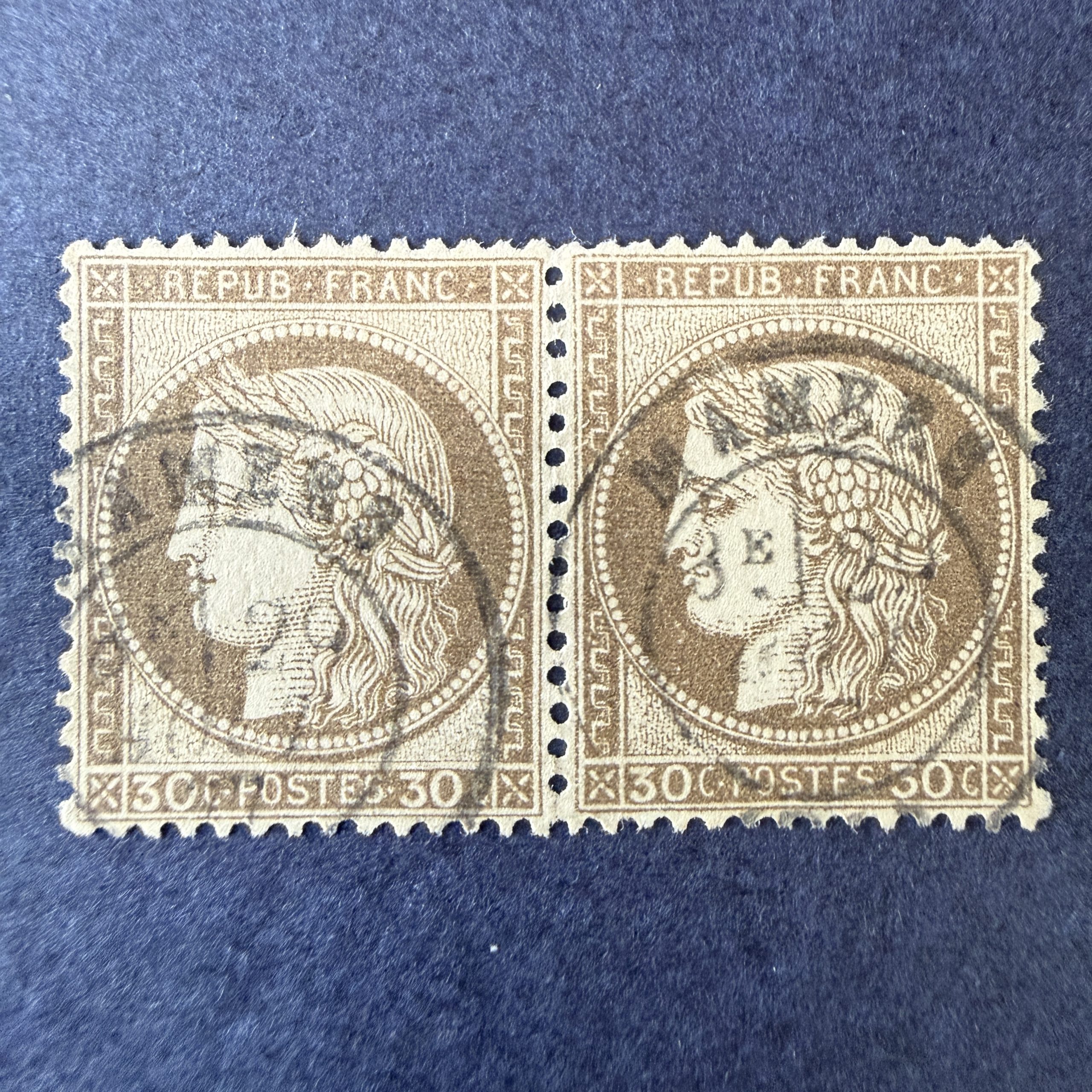 Y&T 56, "Cérès dentelé 30c" paire oblitérée cachet à date Mamers - TB