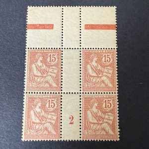 Y&T 125 "Mouchon Retouché 15c vermillon" bloc de 4 bdf en neuf ** sans charnière. Superbe.