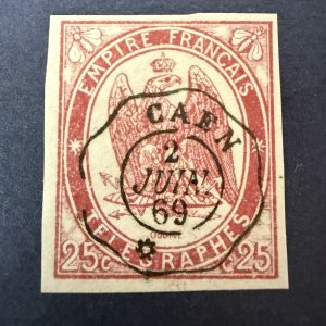 Télégraphe Y&T 1 "25c rouge carmin" en oblitéré. TB.